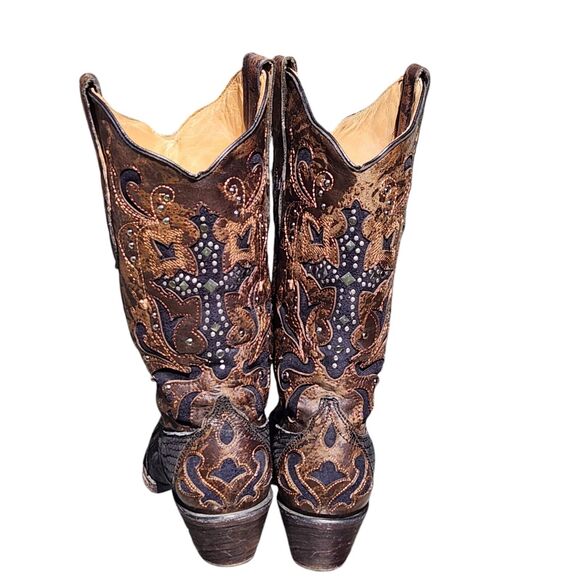 VTG CORRAL BOOT SZ 6 WOMEN WESTERN CRYSTAL CROSS STUDDED JEWELED COWBOY FESTIVAL - Picture 3 of 8